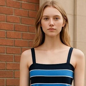 St. John Blue and Navy Striped Tank Top